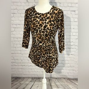 Woman’s Mandy Evans Leopard Print 3/4 Sleeves Top Size M